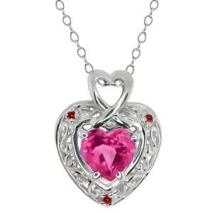   63 Ct Heart Shape Pink Mystic Topaz and Diamond 10k White Gold Pendant