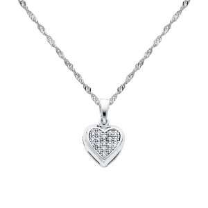 14K White Gold Cluster CZ Cubic Zirconia Heart Charm Pendant with 