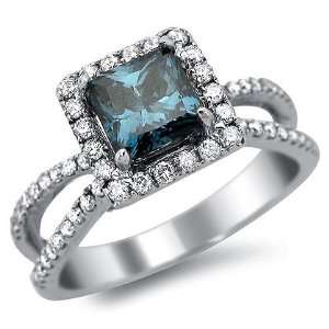  1.51ct Blue Princess Cut Diamond Engagement Ring 18k White 