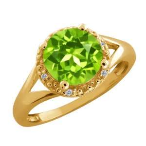 04 Ct Round Green Peridot and Diamond Gold Plated Sterling Silver 