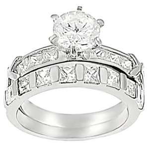  Stainless Steel Round cut Cubic Zirconia Bridal Set Ring Jewelry