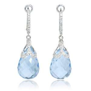  Diamond and Blue Topaz Antique Style 18k White Gold Dangle Earrings