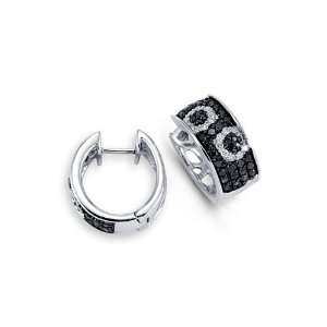    New 14K White Gold Round Black Diamond Hoop Earrings Jewelry