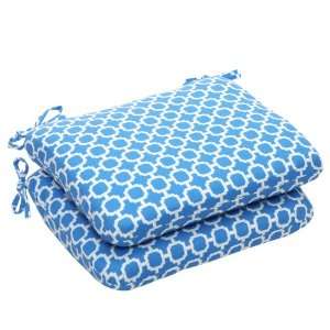Pillow Perfect Outdoor Blue/White Geometric Round Seat Cushion, 2 Pack