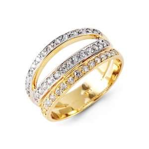    Triple Row CZ Band 14k Yellow White Gold Fashion Ring Jewelry