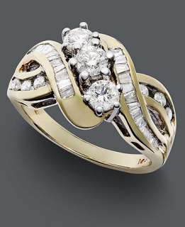 Diamond Ring, 14k Gold Diamond Three Stone Braid (1 ct. t.w.)   Rings 