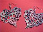 Tatted Heart Earrings Tatting Variegated Blue Lacey Ne