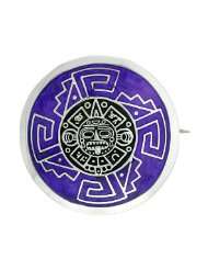   37 mm) Aztec Calendar Brooch Pin / Pendant w/ Purple Enamel Background