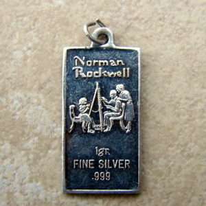 Vintage Fine Silver Bar Norman Rockwell Bracelet Charm  