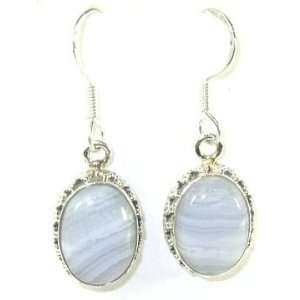  Oval Blue Lace Agate Earrings