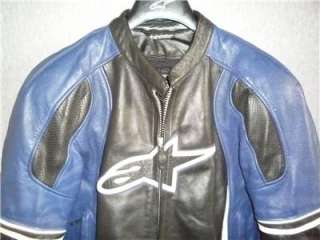Alpinestars Leather Motorcycle Jacket Blue Black White US 38 EUR 48 w 