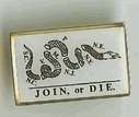 join or die hat lapel pin white and black returns