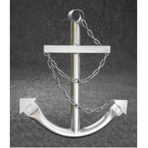 SILVER 2 Ft ANCHOR w/ Chain STEEL Metal 24x20 Nautical Plaque Wall 
