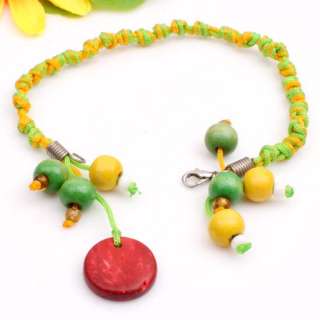 Green Yellow Cord Coconut Beads Anklet Ankle Bracelet  