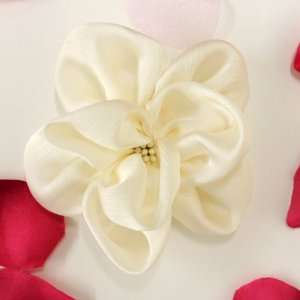 Antique White Silk Hand Made Corsage Fabric Flower Hat Hair Clip & Pin 