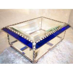  Glass Art Jewelry Box, Jewelry Box Bevel Top Accented with Antique 