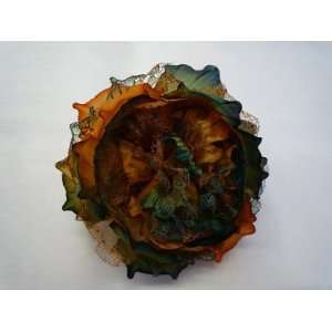 5 Silk Fabric Flower Pin   Hand dyed Autumn Peony 2 tone Silk 