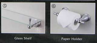 pc Bath Accessory set towel bar/robe hook/paper holder/glass shelf 