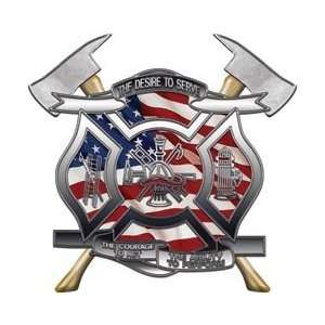   Serve Firefighter Decals with Axes American Flag   6 h   REFLECTIVE