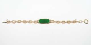 Estate Green Jade Solid 14k Yellow Gold 5 1/4 Baby Bracelet  