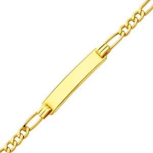 14K Yellow Gold 3.0mm Hollow Baby ID Figaro Bracelet with Spring Ring 