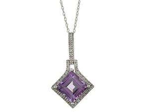   10k White Gold 3.16cttw Square Amethyst and Diamond Pendant Necklace