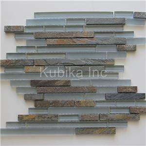 Glass Stone Mosaic Tile Sticks Kitchen Backsplash Slate Gray J5 SAMPLE