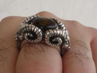 STERLING SILVER BIGHORN BAPHOMET GARNET RING ALL SIZES  