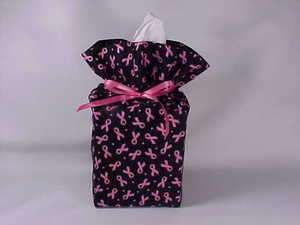   Cancer pretty pink ribbons on a stunning black Tissue Box Cover  