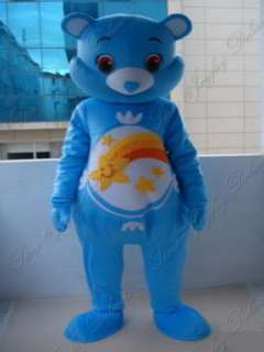 Blue care bear rainbow adult cartoon mascot costume  