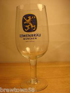 LOWENBRAU BEER GLASS FOOTED STEMMED BAR GLASS IMPORT LOGO VINTAGE 