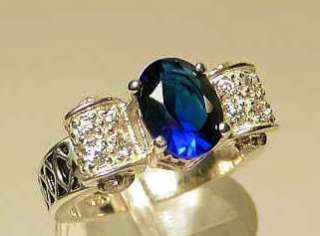   SILVER .925 APPROXIMATELY TWO 2 CARAT SAPPHIRE CZ ANTIQUED RING  