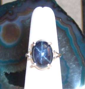 8ct.BLUE STAR Sapphire 6 Point Ring AUTH CERT SS Sz6  