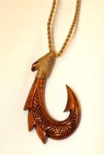 Hawaiian Jewelry Tribal Design Fish Hook Carved Choker/Necklace~ KOA 