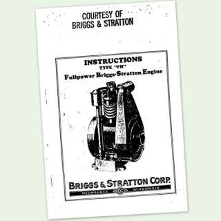 BRIGGS AND STRATTON MODEL FH ENGINE OPERATORS OWNERS INSTRUCTION PARTS 