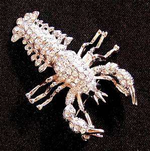 BROOCH/PIN Seafood Crustacean Rhinestone MAINE LOBSTER  