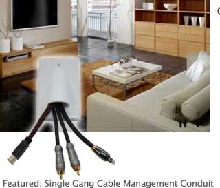 Single Gang Cable Management Conduit shown with cables being passed 
