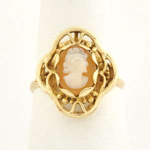 Hand Carved Fancy 14k Antique Style Shell Cameo Ring  