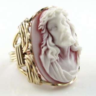 Crown Of Thorns Jesus Cameo Ring 14K Rolled Gold  