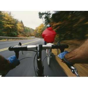 View over the Handlebars of a Bicycle Speeding along a Vermont Road 