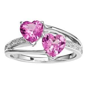   Birthstone   Created Pink Sapphire Heart Platina 4 Ring   Size 7