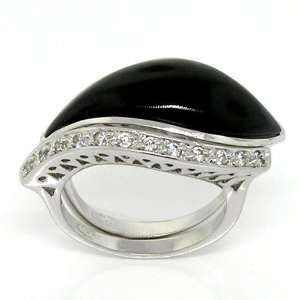  Marquise Large Cocktail Ring w/Black Onyx & White CZs, 5 