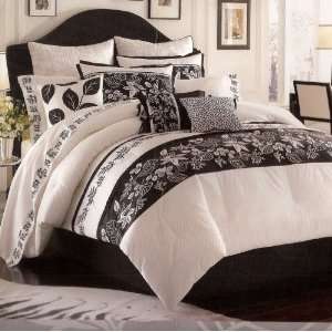   Black/Off White Oversize Queen 8 Piece Complete Bed Set Home