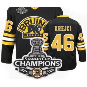 Champions Patch Boston Bruins #46 David Krejci 3rd Black Hockey Jersey 