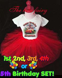   McQueen Red Race Car Birthday Girl Shirt & Red Tutu Outfit Set name