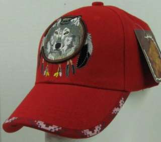 NEW RED NATIVE PRIDE WOLF AND DREAM CATCHER BASEBALL CAP/HAT  