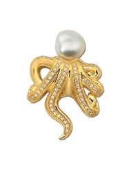   South Sea Cultured Fine Baroque Pearl and Diamond Octopus Brooch