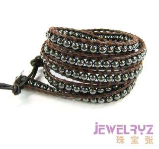 Natural hematite chan luu style 5 wrap bracelet K03  