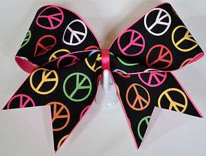 Large Luxury Cheer Bow   Peace Sign w/Pink  