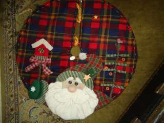 LARGE Christmas Tree Skirt Woodland Santa Stuffed Plaid Pattern 